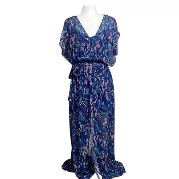 Ramy Brook Maxi Dress Size XXS Blue Printed Marion Short Sleeve - Picture 1 of 8